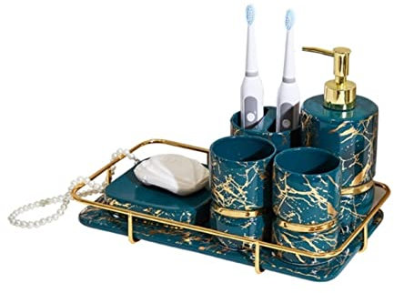 Badzubehör Set Badezimmer Set Bad-Accessoires-Set Seifenspender-Flasche Badezimmer-Accessoires-Set, Goldene Marmorstruktur, Komplettes Badezimmer-Set Für Baddekoration Badezimmer Zubehör Set Badezimme