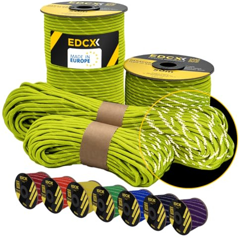 EdcX Paracord 550 Typ III 4 mm – 7 Kern-Strängen, 100% Nylon, reißfest bis 250 kg – 35+ Farben (10/15/30/50/100/300 m) – Survival-Seil, Fallschirmschnur, Zeltleine | Made in EU