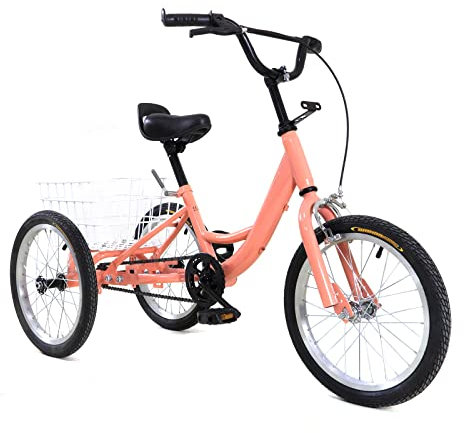 BAOCHADA 16 Zoll Kinder Dreirad, Single Speed Dreirad für Mädchen Jungen, 3 Rad Cruiser Bike mit Korb für Einkaufen Picknicks, 16 Kinderfahrrad 3 Rad Fahrrad von 7-10 Jahren, Hellorange