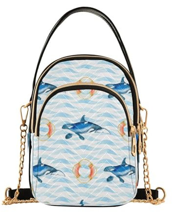 Mnsruu Damen Crossbody Taschen Gesteppte Geldbörse mit Kette Rettungsring Fisch Handy Crossbody Geldbörse Handtasche, mehrfarbig, Einheitsgröße