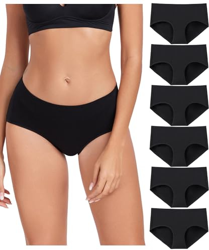 wirarpa Underwear Women Cotton Ladies Knickers Comfortable Pants for Women Full Coverage Briefs 6 Pack Black Size X-Small