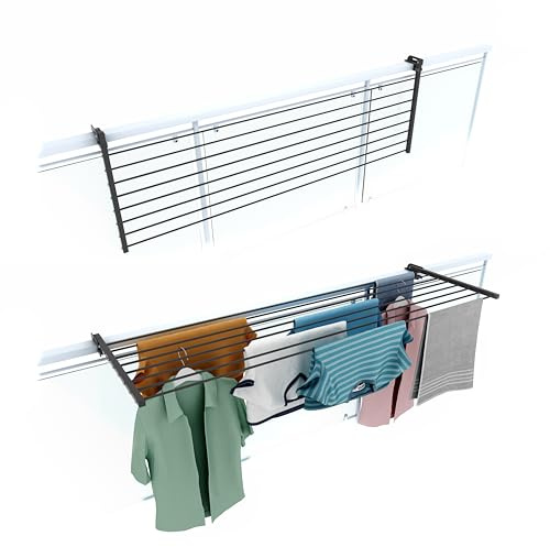 Foxydry, klappbarer Wäscheständer Duo für Außengeländer, strapazierfähig, aus Edelstahl und Aluminium, für Terrassen, Balkone und Geländer, Länge 162 cm (Anthrazit, 162 cm)