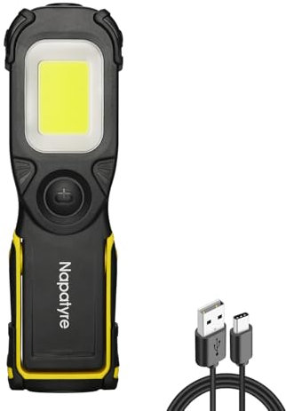 Napatyre Lampe de Travail LED Rechargeable,1000 Lumens Baladeuse LED Mecanicien avec Base Magnétique, Rotation à 180° 3 Modes Lampe de Poche pour Réparation de Voiture Camping Urgence