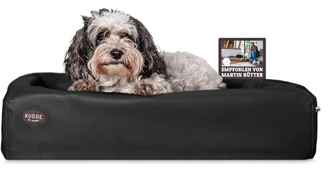 SABRO KUDDE Orthopädisches Hundebett – Martin Rütter – Hochwertiges Kunstleder – Waschbar & Wasserabweisend – Ergonomisch – Premium Haustierzubehör für Kleine, Mittelgrosse Hunde in Schwarz