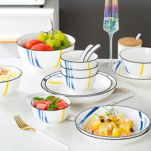 QUSYZD 50-teiliges Geschirrset, Teller- und Schüsselset im japanischen Stil, handbemaltes Porzellanset mit Unterglasur, individueller kreativer Stil, 10 bis 12 Personen,