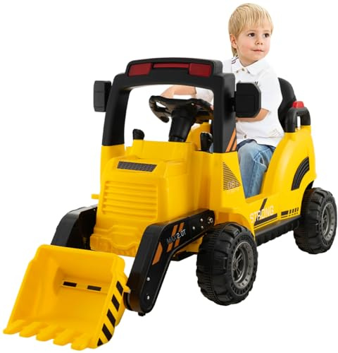 Maxmass 12V Kids Ride on Excavator, Children Ride on Bulldozer with Adjustable Bucket, Horn, Music, USB, MP3, LED Light, Battery Powered Construction Vehicle Electric Toy Car for 3-7 Years Old