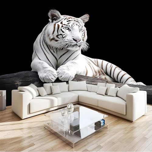 Photo Wallpaper 3D Animals White Tiger Wall Mural Non-Woven Poster 400 x 280 cm Photo Wallpaper Black Fashion Home Decoration Wall Covering Papel Mural