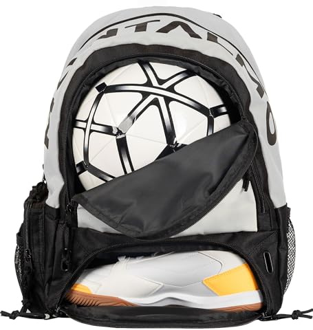 MONTALMO Rucksack für Basketball, Voley, Handball, mit Schuhfach und Ballfach, Sportrucksack für Kinder, Mädchen (Grau/Schwarz)
