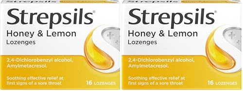 Strepsils Honey and Lemon Lozenges, 16 Total, Soothing Relief, Sore Throat Relief, Immediate Prevention, Effective Antiseptics, Fast Acting Relief, Up to 2 Hours Relief, Sore Throat, Medication