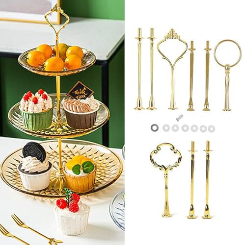 xlwen 3-pack våningshyllor set gyllene våningar byggsats för födelsedag våningshållare gyllene vintage metallstång tårtställ bröllopstårta för buffékakor (platta ingår ej)