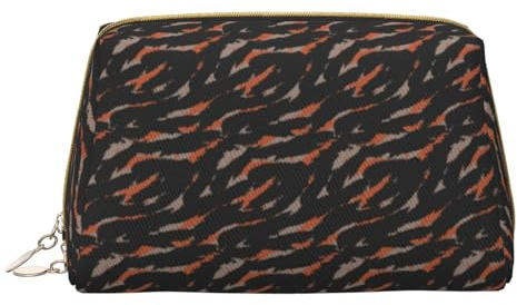 Bolsa de maquillaje de cuero, bolsa de maquillaje de camuflaje naranja y negro, bolsa de aseo de viaje para mujer, bolsa de maquillaje, organizador de bolsa de maquillaje de gran capacidad, bonita