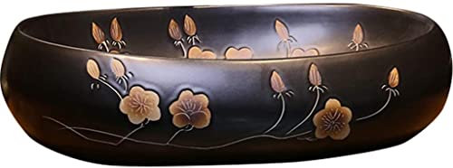 DDKYHU Mobile lavabo con lavabo da Bagno, lavabo da appoggio sopra Il Piano per artisti industriali, lavabo in Ceramica Cinese Vintage, Prugna Antica (Nero 60 * 40 * 15 cm)