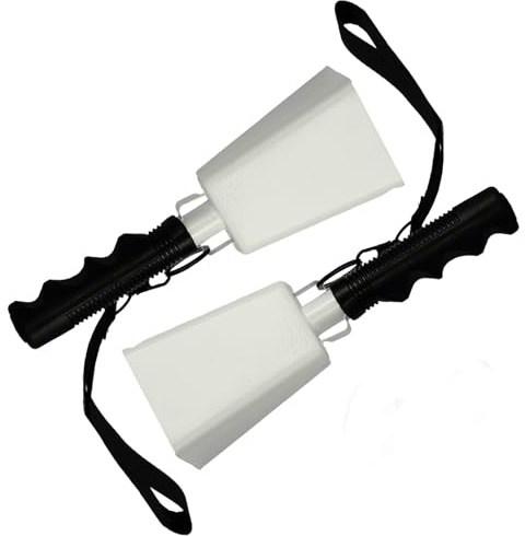 2pcs Cowbells Steel Cow Bell 9 inch Cowbell Noise Makers Cheering Hand Bell with Wrist Strap for Sports Events,Football Games,Party,Farm, Musical Instruments (White)