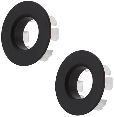 2pcs Brass Sink Overflow Covers, Set of Bathroom & Kitchen Basin Hole Inserts, Chrome Finish, Universal Fit for Bathtub, Vanity Sinks, Durable Black Caps, Replacement Trim Rings
