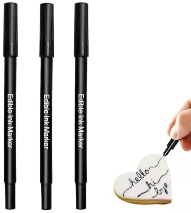 Edible Markers Food Decorating Pens Ultra Fine Tip(0.5mm) Food Coloring Pens, Double Sided Food Grade Gourmet Writers for Cake,Cookie,Fondant Decorating,Painting,Drawing,Baking（Black 3PCS)