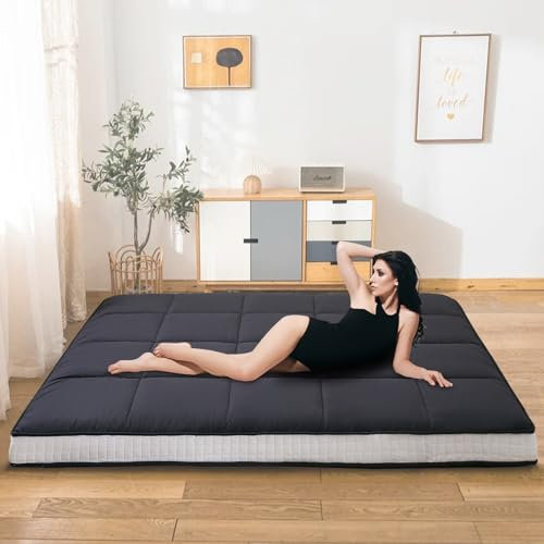 Ytaoeo Futon Matratze 140 x 200 cm klappmatratze 10cm Dicke Japanische Bodenmatratze Faltbare matratze Atmungsaktive Bodenliege Gästebett für Camping Couch (Schwarz, Full-Matratze)