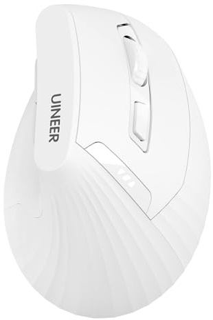 Uineer Trådlös vertikal mus, multi-enhet tre-läge-mus, synlig effektnivå (2.4G+BT4.0/BT5.0) uppladdningsbar trådlös mus, 4 justerbara DPI, 6 knappar, för stationär, bärbar dator, PC (vit)