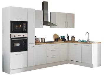 TURIN LBM Eckküche Winkelküche Artisan Eiche Optik Weiß 310 x 211 x 60 cm | Küche ohne Küchengeräte, L-Form, L-Küche, Einbauküche ohne Elektrogeräten, geräumig, mit viel Stauraum, modernes Design