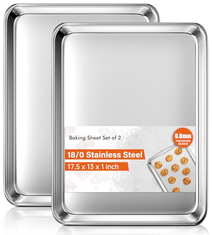 Baking Sheet Set of 2, Commercial Grade Stainless Steel Cookie Sheets for Baking, 18 x 13 Inch Thicker Large Baking Pans Oven Tray, Warp Resistant Nonstick Half Sheet Pan, Nontoxic & Heavy Duty