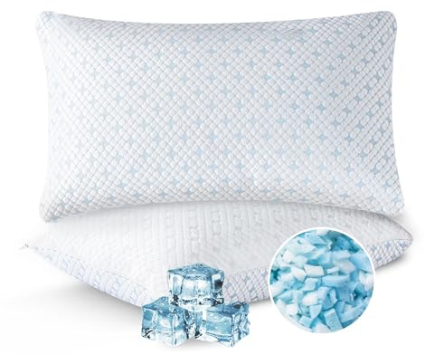 EGOHOME Cooling Pillows Queen Size Set of 2 - Adjustable Shredded Memory Foam Pillow for Sleeping, Bed Pillows for Side, Back, Stomach, Hot Sleepers, with Washable Cover, Supportive, 2 Pack