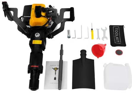52cc 2takt Grabenfräse Benzin Garten Baum Bagger 1250w, HandgefüHrte Gartenbaumgräber Baumpflanzschaufel Für Garten Bauernhof Pflanzschaufel, Gelb