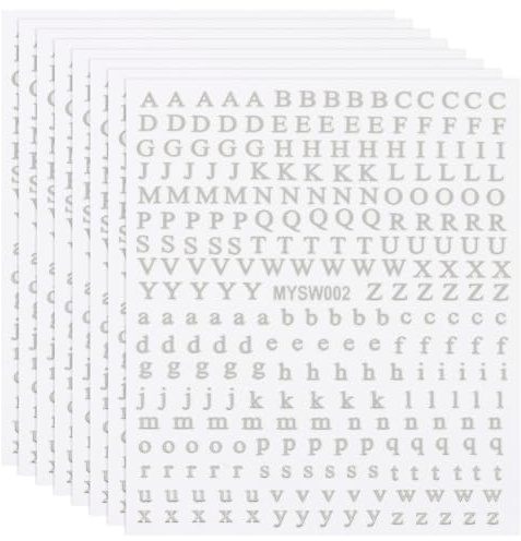 PATIKIL 8 Hojas Calcomanías De Uñas Con Letras Diseño Metálico Plateado