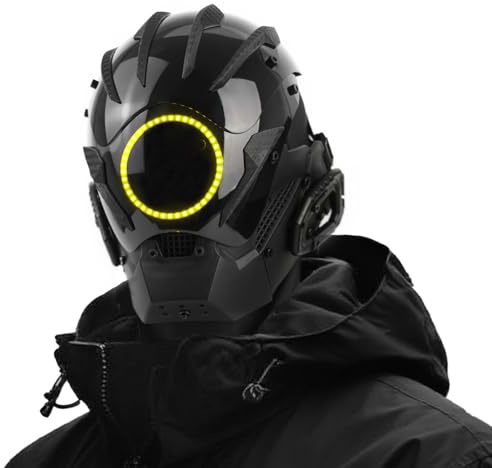 Marikito Punk LED-Helm Maske, Coole Techwear Halbmaske mit Neon-LED für Fasching, Halloween & Cosplay