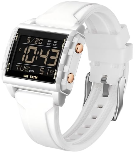 Orologio sportivo digitale, rettangolare, per esterni, impermeabile, trasparente, grande numero di cifre luminose, con cronografo, cronometro, sveglia, multifunzione, per uomo e donna