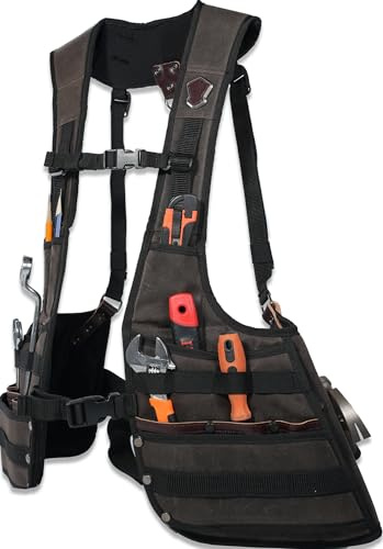 WELKINLAND Heavy-Duty Canvas Tool Vest with Top-Grain Leather, 33-Pocket Tool Vests, Heavy Duty Tools Vest, Comfy Carpenter Vest, Multi-Functional Tool Vest For Carpenter, Electrician & Construction