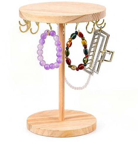 Schmuckständer Holz - Schmuckständer Holz mit 18 Haken, Kettenständer Schmuck und Armbandhalter, Tragbar Schmucktablett für Halsketten Armbänder Ohrringe Ohrstecker Ringe, Geschenkidee, Holzfarbe