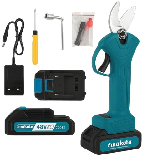 Forbici Potatura a Batteria 30mm T-MAKOTA, GARANZIA 2 ANNI, 2x3000mAh Batteria 48V, Motore Brushless, Cesoia da Potatura Elettriche per Giardinaggio, Alberi da Frutto, Vigneto