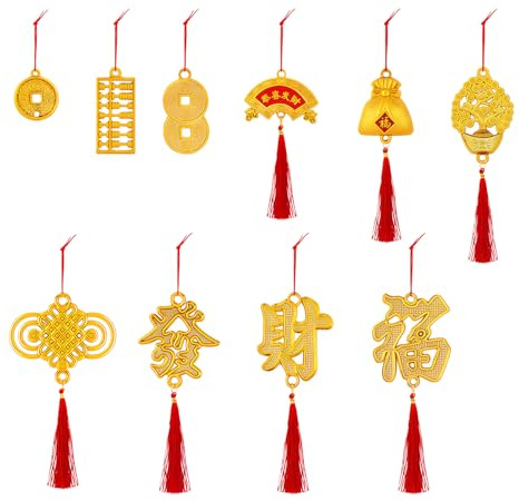 10pcs Chinese New Year Decorations 2026, Red Tassel Pendants & Chinese Knot Pendant, Traditional Lucky Hanging Ornaments for Good Luck and Health, New Year Home Tree Car Decor
