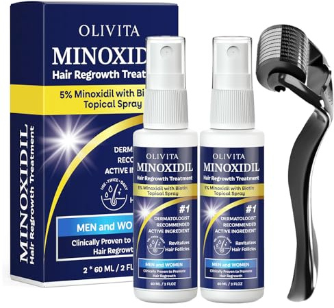 5% Minoxidil for Men and Women Hair Growth Kit: Minoxidil Spray Hair Regrowth Treatment Serum with Biotin & Rosemary -Stop Hair Thinning and Hair Loss For Stronger Thicker Longer Hair 2 Pack
