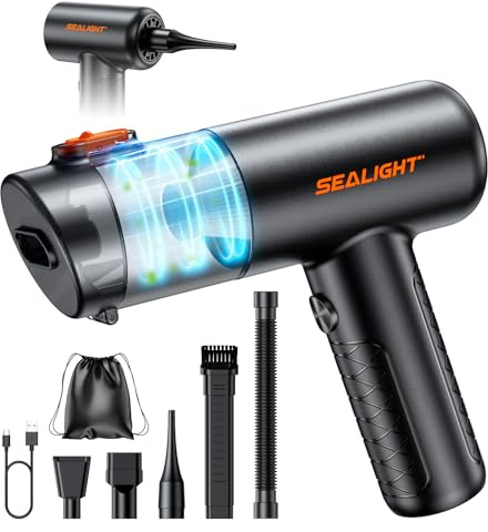 SEALIGHT Aspirabriciole Senza Fili, 32000PA 9 in 1 Aspirapolvere Auto Portatile con Motore Brushless, Mini Aspirapolvere Potente per Auto Casa Ufficio Peli di Domestici