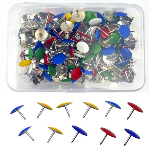 Meilang Metal Push Pins 150 Pack – Coloured Drawing Pins Rustproof Thumb Tacks with Storage Box, Multicolour Pins for Cork Notice Board, Bulletin Board, Map, Office Home School