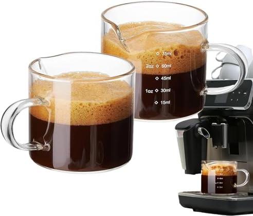 Misurino per espresso – Bicchiere in trasparente, doppia bocca, manico in legno, indicatore di volume preciso, strumento per caffè da, preparazione per caffè espresso professionale