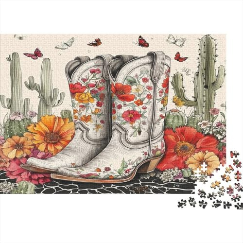 Blumen, grüner Kaktus Cowboystiefel,52x38cm/1000pcs,DIY-Puzzle Für Erwachsene