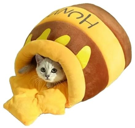 RXJMKCZ Honey Jar Cat Bed, Warm Winter Cozy Sleeping House for Cats & Kittens, Snuggle Hideaway, Indoor Home Decor, Christmas(S)
