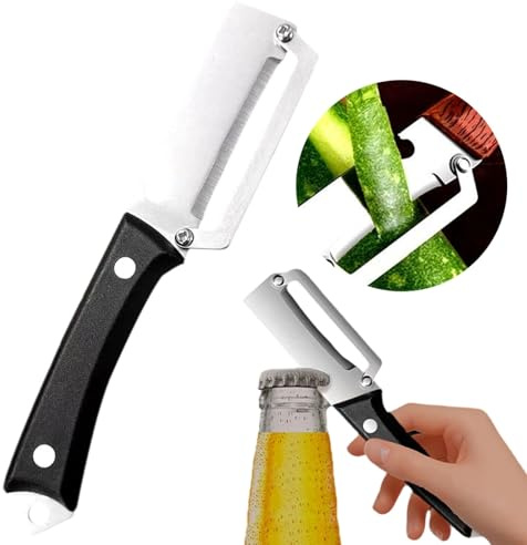 Multifunctional Vegetable Peeler,Stainless Steel with Wooden Handle - Ergonomic Potato Peelers & Fruit Slicer, 2-in-1 Peelers for Kitchen, Carrot, Apple, Kiwi (Black, One Size)