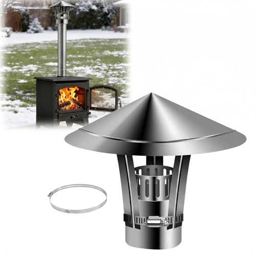 Cappello per Camino in Acciaio Inox Comignolo Antipioggia e Antivento Terminale Canna Fumaria Copertura Tetto Tappo di Sfiato per Stufa a Legna Caldaia Esterno Tubo Scarico Fumi(160mm)