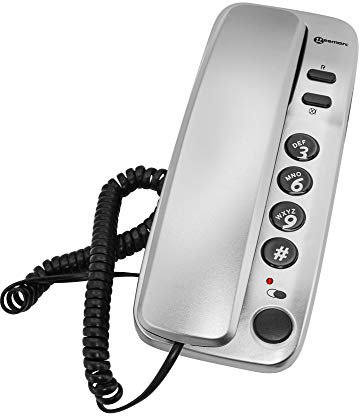 Geemarc Marbella - Gondola Style Corded Landline Telephone with Large Buttons, Mute Function and Visual Ring Indicator - Wall Mountable - UK Version - Silver