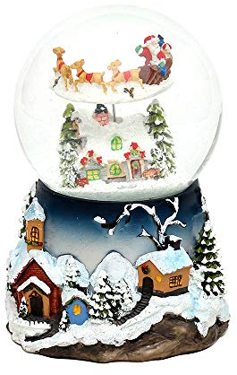 Dekohelden24 Bola de Nieve XXL con rotación, remolinos de Nieve y Sonido, Dimensiones H/B/Ø Bola: Aprox. 19,5 x 13,5 cm/Ø 12 cm.