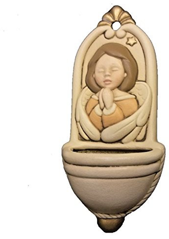 SHAN ACQUASANTIERA DA PARETE ANGELO CUSTODE MANI GIUNTE STELLA REGALO NATALE B