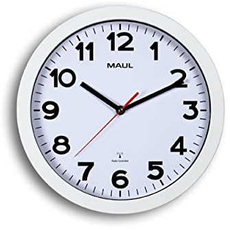 Maul Väggklocka Maulstep Ø 30 cm, Radioklocka Med Automatisk Tidsinställning, Perfekt För Vardagsrum, Sovrum, Kök, Arbetsrum Och Kontor, Bra Läsbarhet För Stora Rum, Vit