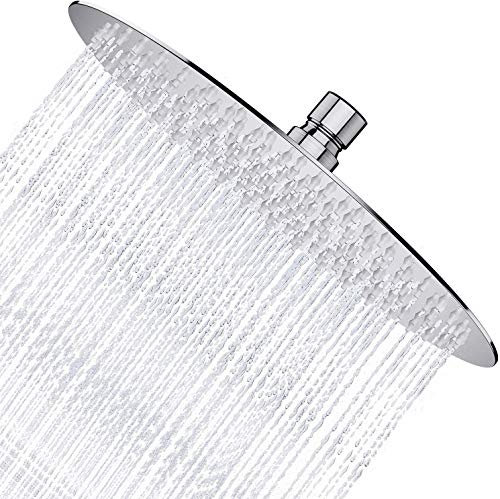 Derpras Round Rain Shower Head, 304 Stainless Steel, Ultra Thin Powerful High Pressure Top Spray Bathroom Rainfall Showerhead(Brushed Nickel) (12 Inch,168 Jets)
