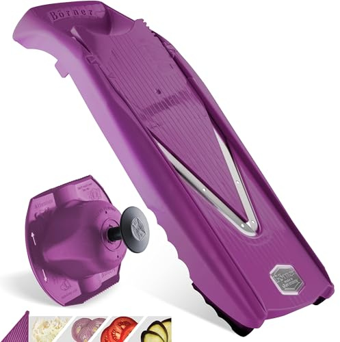 Börner Affettaverdure V5 (Set Base) • Mandolina per Fette in 4 Spessori • Affettatrice con Lama a V in Acciaio Inox • Mandolina Regolabile per Verdure & Frutta • Colore: Viola