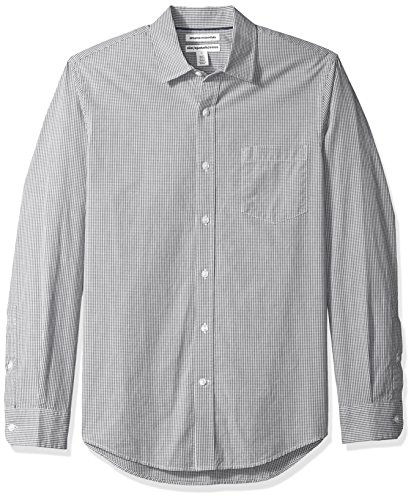 Amazon Essentials mäns Slim-Fit långärmad poplin-skjorta, grå gingham, Large