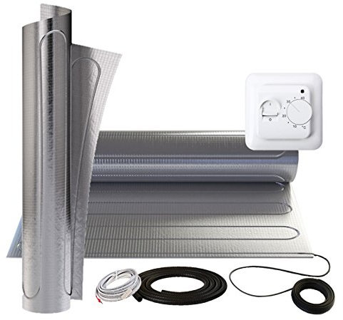 150W/m² Alu Heizmatte 1m² elektro Fußbodenheizung + M2-weiß Thermostat Komplettset