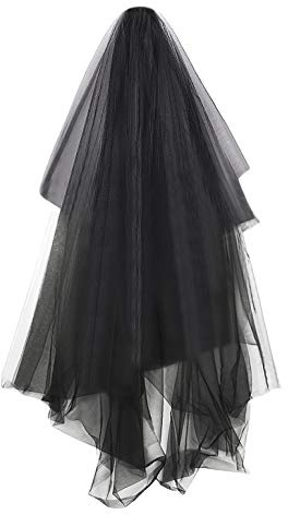 Hochzeitsschleier, schwarz, Hexen-Cape, Voile, Halloween-Schleier, mit Kamm, 3 Schichten, kurz, Hochzeit, lang, 5 m, für Damen, Braut, Punk-Stil, für Show, Zeremonie, Fotografie
