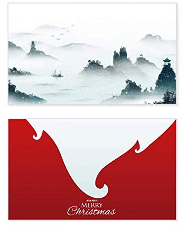 Weihnachtskarte im chinesischen Stil, Aquarell-Motiv, Weihnachtskarte, Vintage-Stil